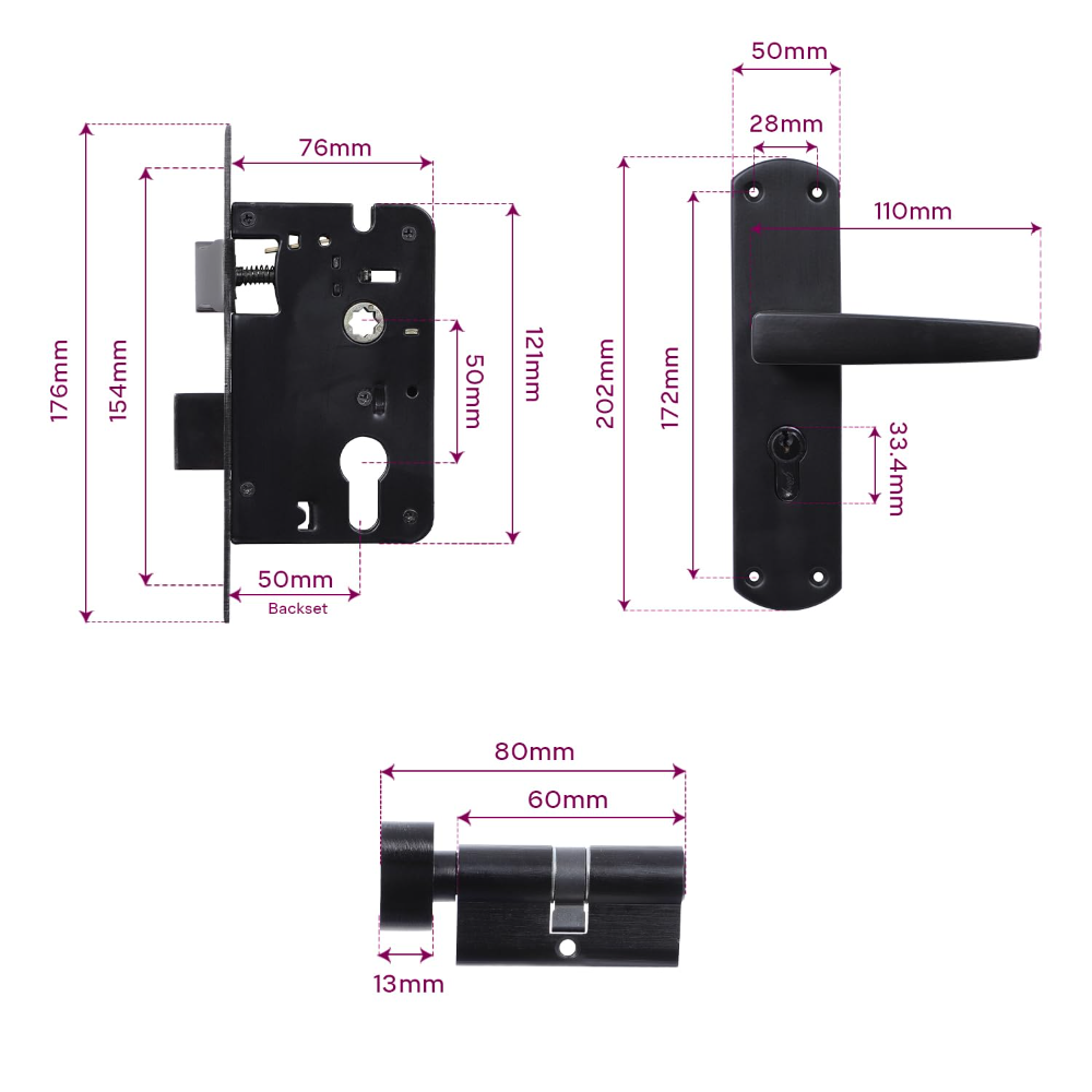 Godrej Mortise Lock I EuroProfile 60mm Cylinder | Double Throw Deadbolt | Common Keys | Reversible Latch | Matte Black Finish | Anti-Corrosion Brass Body | 5 Year Warranty